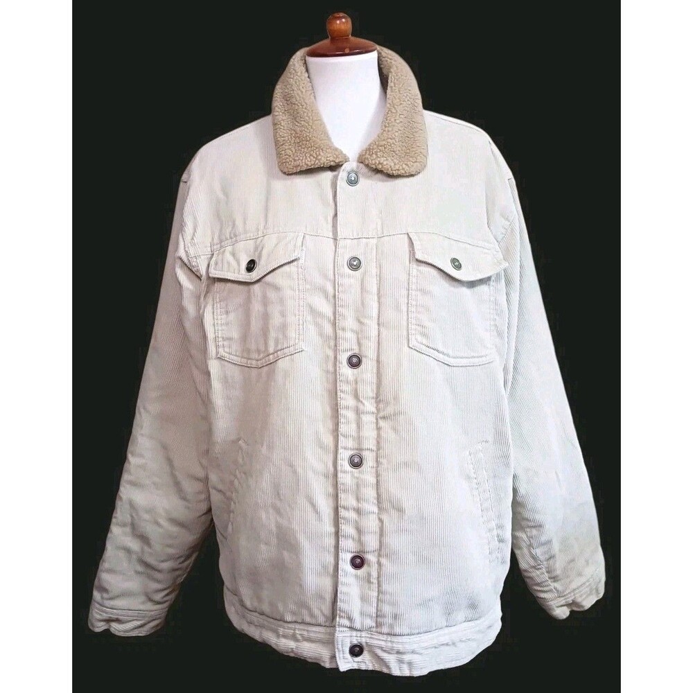 Vtg Y2K Sonoma Jean Co Beige Corduroy Trucker Jacket Men's Large Sherpa Lined